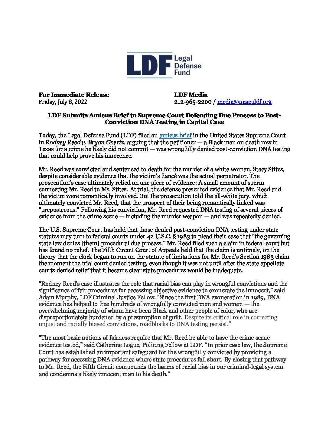 FINAL LDF Files Amicus Brief in Reed v. Goertz