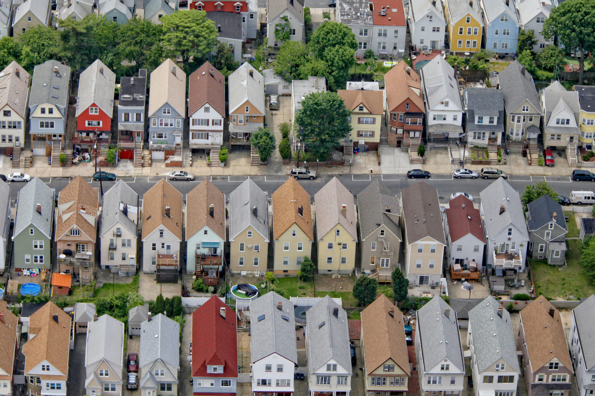 Residential street in New York suburb, New York, United States of America.